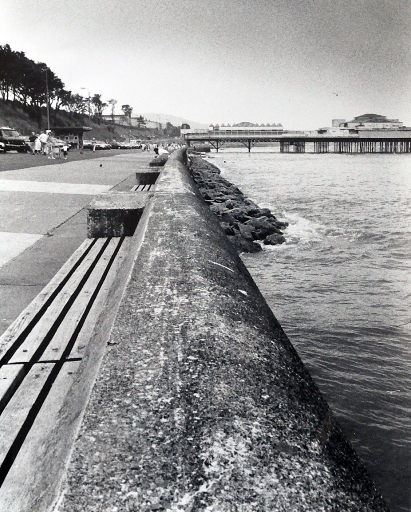 the seawall at Colwyn Bay, North Wales. In the background is the pier that was demolished in early 2019